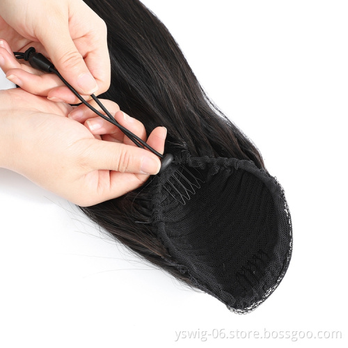 Natural Wrap Around Drawstring Ponytail 100% Virgin Human Hair Silky Straight, Remy Brazilian Human Hair Ponytails